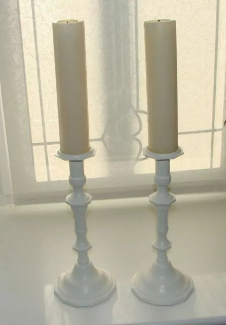 Pair of Brass Candlesticks in painted White Finish