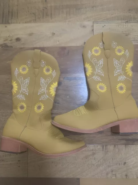 Women's Faux Leather sunflower low heel boots Western cowboy boots Size 39