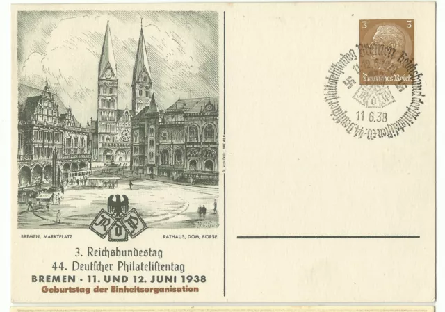 DR Privat-GA "Philatelistentag Bremen" 3 Pfg. 1937 Sonderstempel