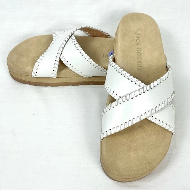 Jack Rogers White Lexi Criss-Cross Slide Sandal Sz 8.5  Padded Footbed New