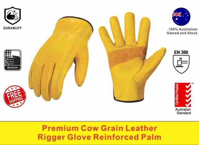 Premium Leather Riggers Drive Gloves Safety Work Gloves Cowhid Gardening Gloves