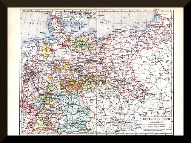 1. Reich 2. Reich 3. Reich +DEUTSCHES REICH+ HISTORISCHE Landkarte 1894 +Staatsgrenzen, Preußen