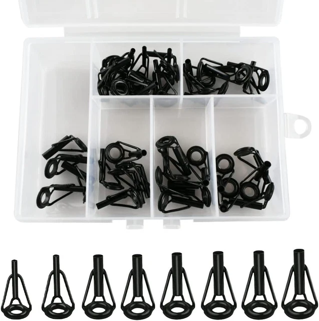 40 Pcs 8 Sizes Black Stainless Steel Rod Tip Repair Kit Heavy Duty Ceramic Ring