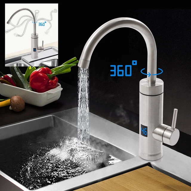Grifo eléctrico LED calentador continuo calefacción instantánea grifería 3000 vatios 360°