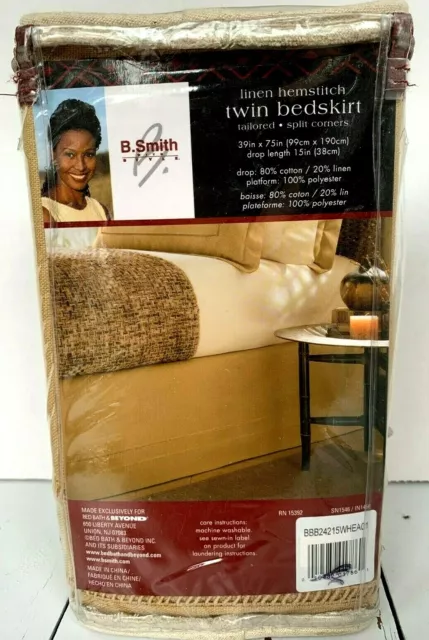 Falda de cama doble con dobladillo de lino B. Smith esquinas divididas a medida 15" trigo gota
