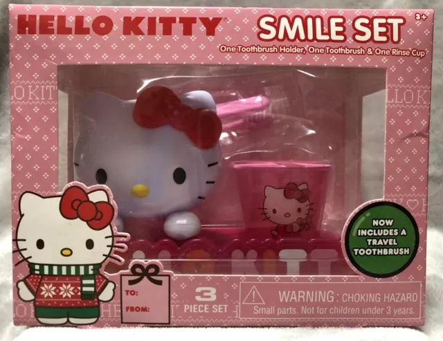 NUEVO Hello Kitty 3 piezas Juego de Cuidado Oral Sonrisa Cepillo de Dientes/Soporte para Cepillo de Dientes/Taza de Enjuague