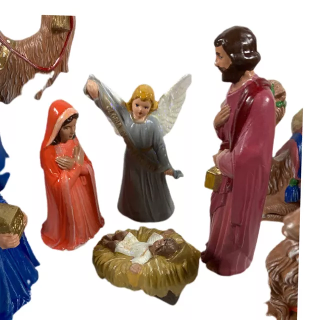 14 pc Vintage Nativity Scene Ceramic Figurines Set Hand Painted Christmas