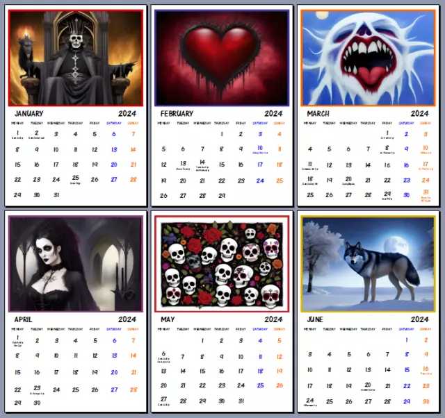 A4 SIZE GOTH Calendar 2024 Gift Christmas Present Calendars Goths