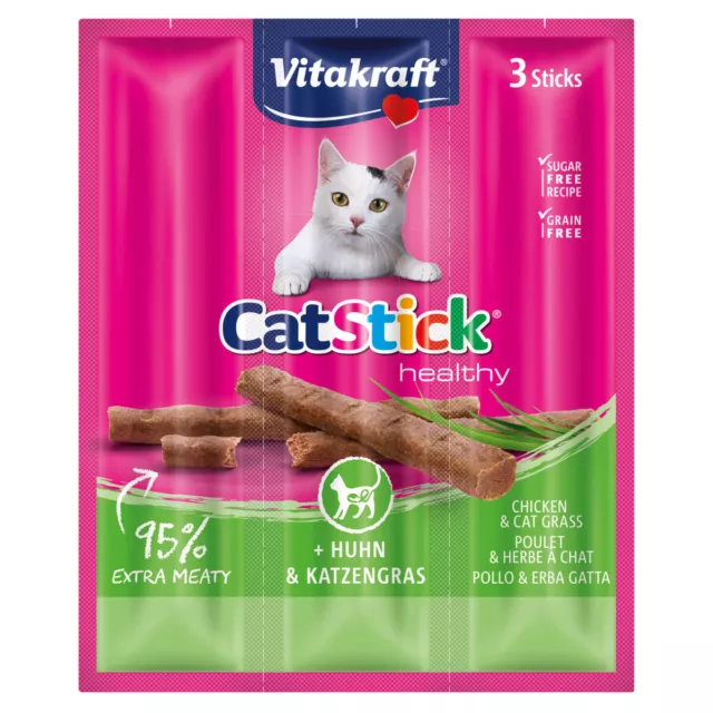 Vitakraft Chat Bâton Mini- Poulet & Katzengras 3er, Snack pour Chats, Neuf