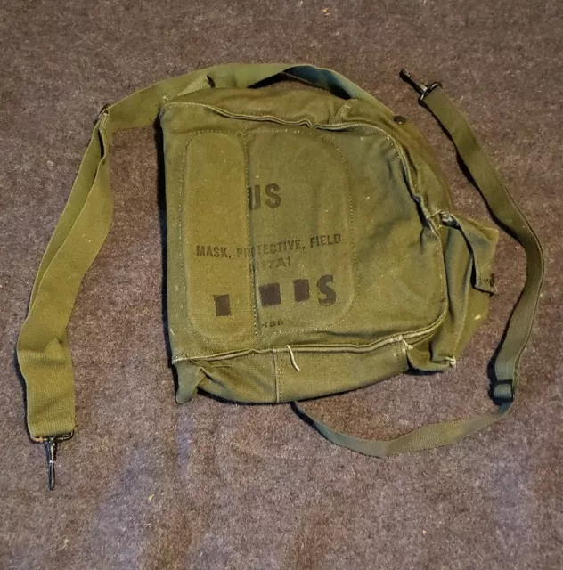 USGI US army M17a1 a2 Gas Mask Bag Canvas Vietnam Era original straps and wear USGI US army M17a1 a2 Gas Mask Bag Canvas Vietnam Era original straps and wear