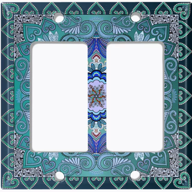 Metal Light Switch Cover Wall Plate Teal Elegant Flower Tile Pattern TIL062