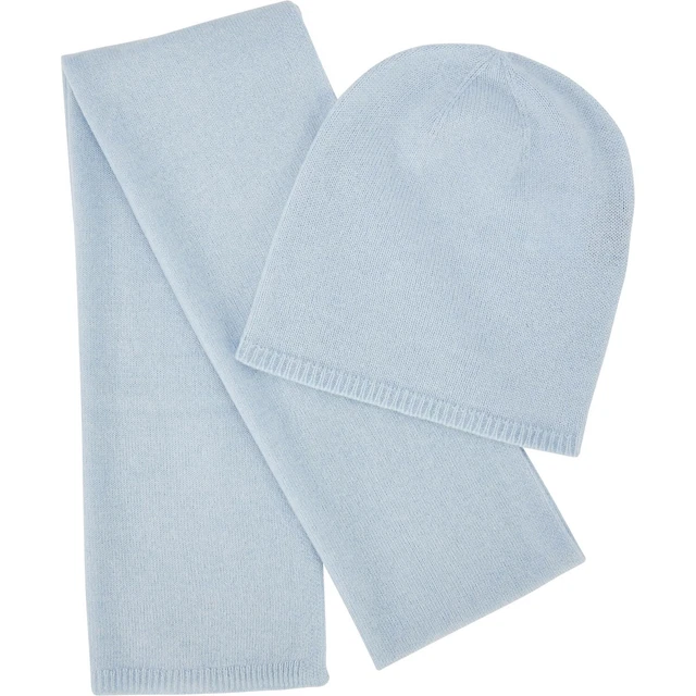 NIB Rachel Rachel Roy Light Blue Cashmere Scarf and Hat Set in Gift Box One Size