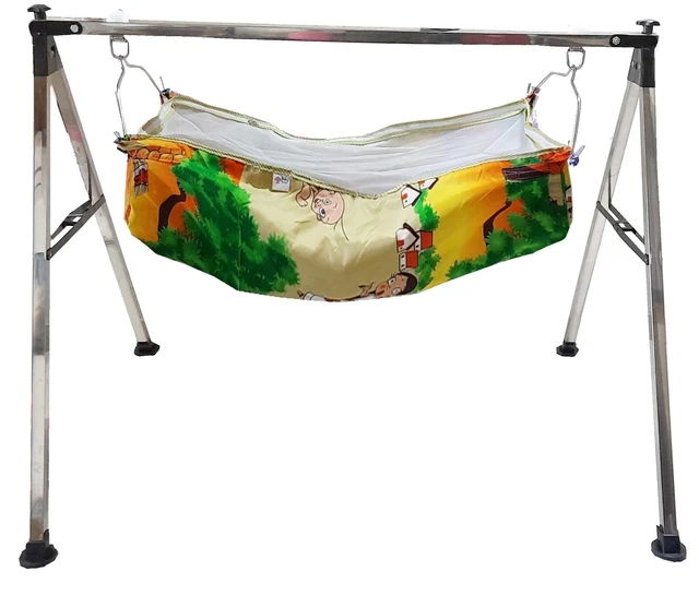 Folding Steel Cradle Square Pipe with Two cotton hammock with mosquito net KR55