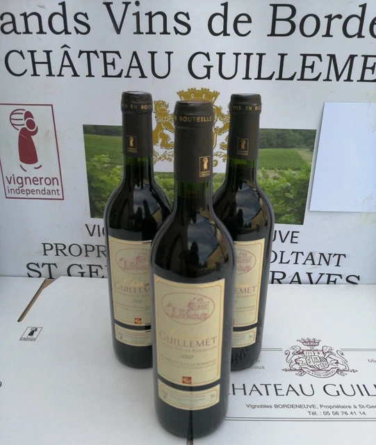 Lot De 3 Bouteilles Chateau Guillemet 2007 – Bordeaux Rouge, HVE3 (neuf)