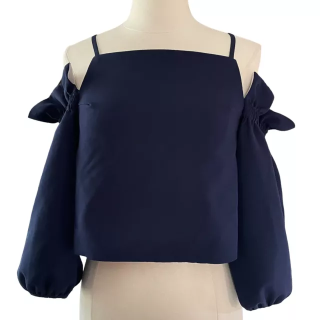 Style Mafia Maeve Sz S Womens Top Cropped Midnight Navy Open Shoulder Ruffled