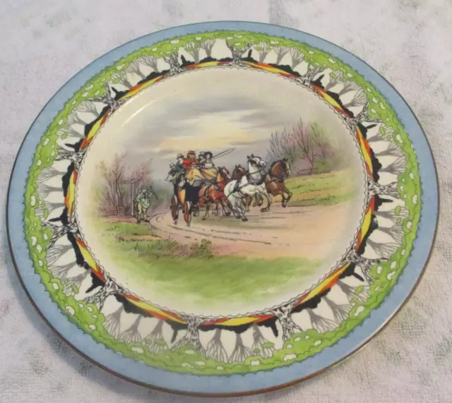 Grimwades Royal Winton Ivory Art Deco Old English Coaching Scenes Plate 10 1/2"