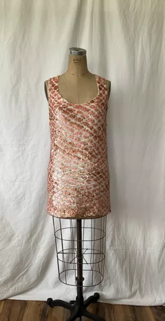 Sunjoo Moon Vintage Silk Beaded Mini Shift Dress Size 4