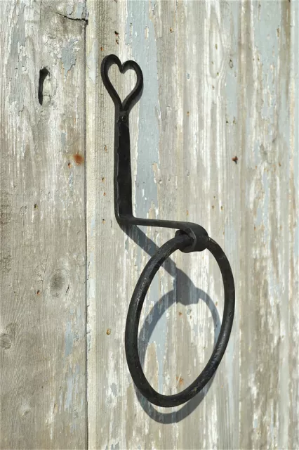 Hand made wrought iron Shaker heart towel ring wall mounted folk art style