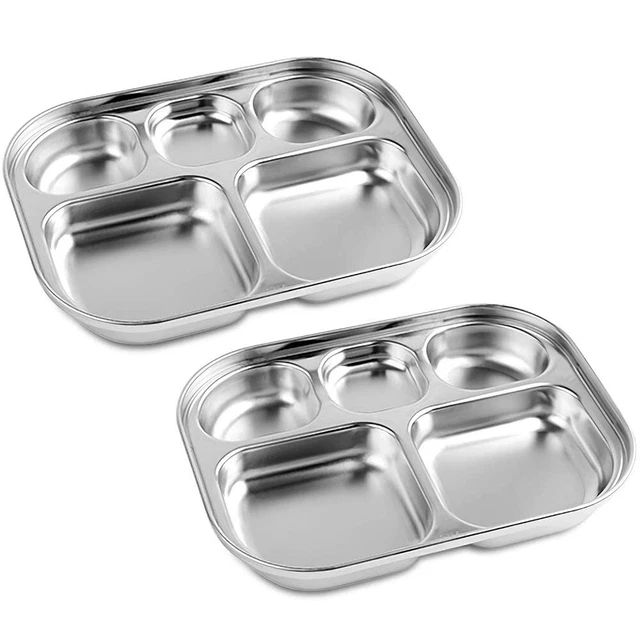 Stainless Steel Divided Plates Tray, 5 Section, Kids Toddlers Babies Small Si...