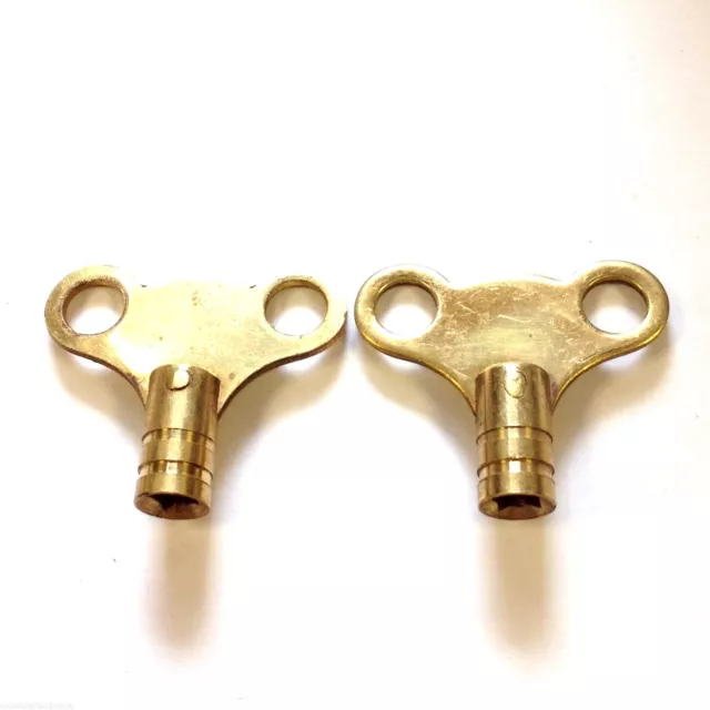 2 X Solid Brass Clock Style Radiator Bleed Keys - Plumbing Tool Key