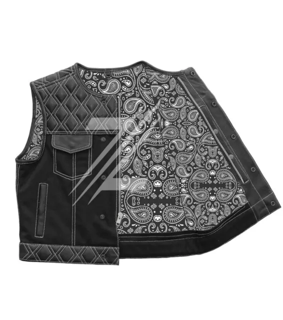 Men's Denim Cowhide Leather Vest Classic Diamond Quilted Motorcycle Bikers vests