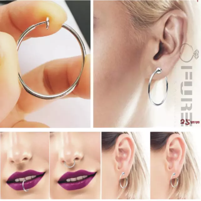 Pair Women's Non Piercing Fake Clip On Hoop Earrings Lip Nose Ring Gold Silver