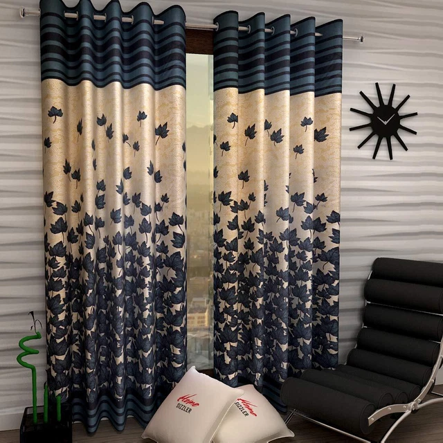 2 Piece Mapple Eyelet Polyester Door Curtain Set 7 feet Grey