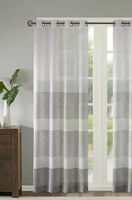 NEW Jacey Woven Striped Sheer Window Panel Curtain in Gray Stripe 50" x 84" Long