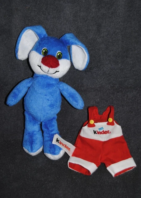 Peluche Doudou Lapin KINDER FERRERO Bleu Blanc Salopette Rouge 25 / 35 Cm NEUF 3