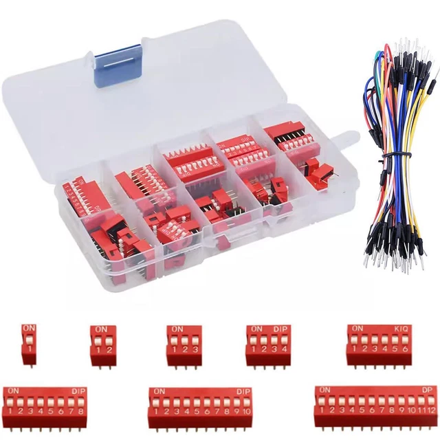 45 Piece Assorted Dip Switch Set: Ideal for Circuit Boards, Range from