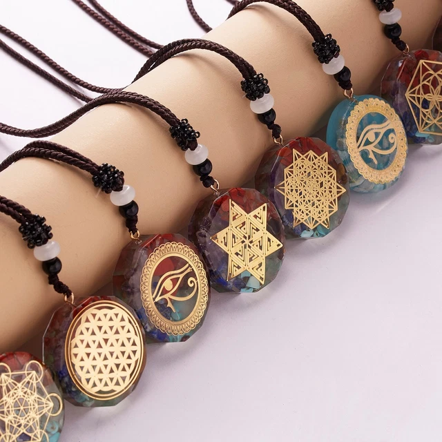 Natural Crystal Orgonite Pendant 7 Chakra Healing Talisman Women Men Necklace