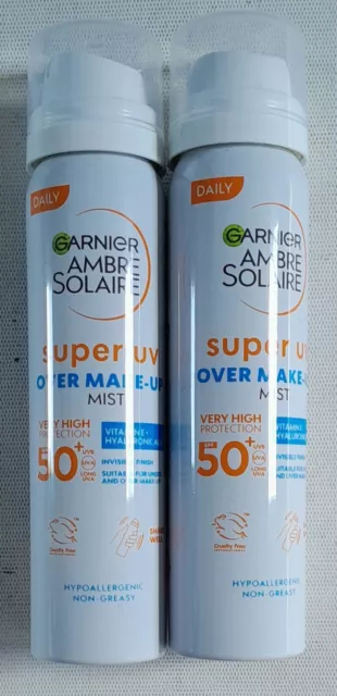 2 X GARNIER SOLARBERNSTEIN SUPER UV ÜBER MAKE-UP NEBEL. LSF 50+. 75 ml je