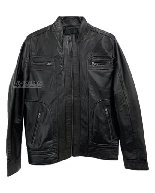 Men's Classic Fashion Leather Jacket Black Retro Biker Style Real Lambskin 022