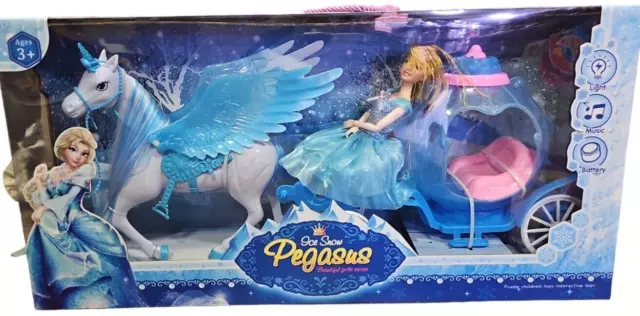 Ice Snow Princess Horse & Carriage Toy Girl Pretend Play Light & Sound Gift