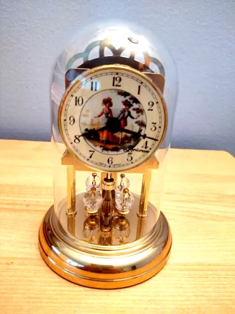 Vintage Loricron Glass Dome Victorian Couple Quartz Anniversary Clock Germany
