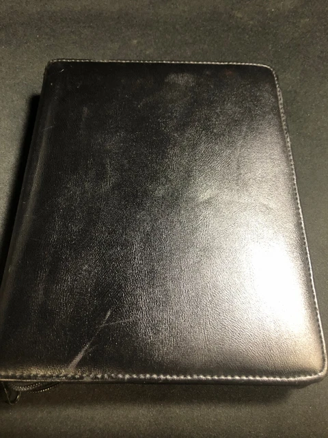 Vintage Portfolio Zippered Planner Faux Leather 3-Ring Binder Black 8" X 10”
