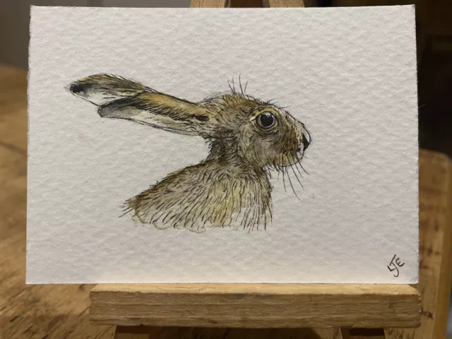 ORIGINAL ACEO Miniature Painting Wildlife/nature: Hare By Lisa EVANS