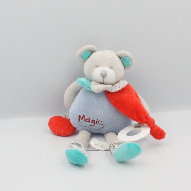 Doudou et compagnie pantin eveil ours gris bleu rouge Magic - 24329