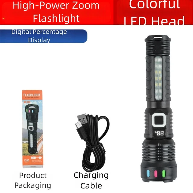 RECHARGEABLE LED FLASHLIGHT with Real Time Battery Display and ABS Body ...