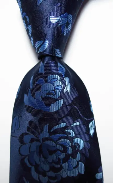 New Classic Floral Dark Blue Sky Blue JACQUARD WOVEN 100% Silk Men's Tie Necktie