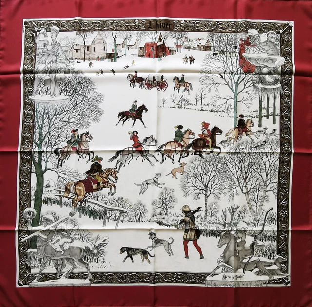 HERMES エルメス Ledoux名作 L´HIVER 冬 雪 馬 スカーフ-