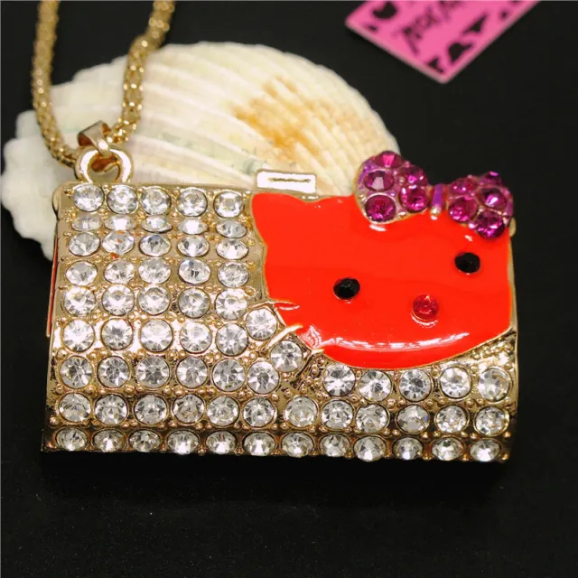 New Red Rhinestone Lovely Bow Kitten Cat Wallet Pendant Fashion Women Necklace