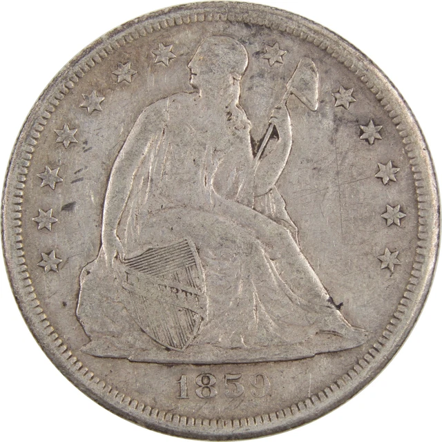 1859 O Seated Liberty Dollar F Fine 90% Silver Type Coin SKU:I2433