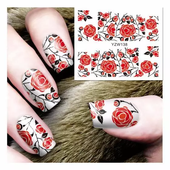 Rote Rose Blume Nail Art Aufkleber Deko Maniküre Wassertransfer