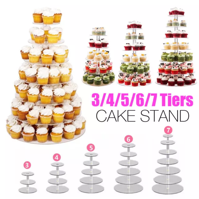 3/4/5/6/7 Tier Acrylic Clear Round Cupcake Cake Stand Birthday Wedding Party AU