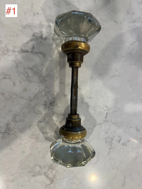 14 Antique Vintage Glass Door Knobs with Hardware (mostly 12-point 2")