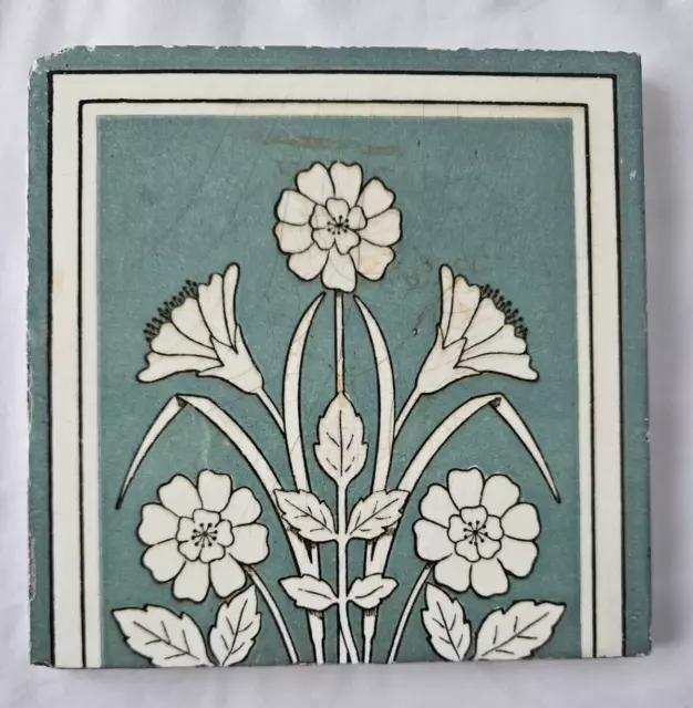 Arts & Crafts Minton Floral Design Antique 6 Inch Tile. Circa 19Th Century