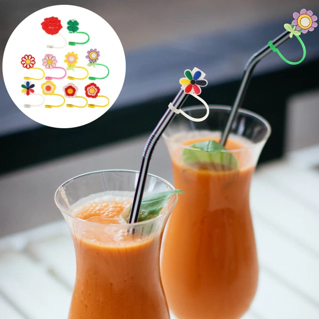 10 tapas de dibujos animados reutilizables para beber pajita Exquisites