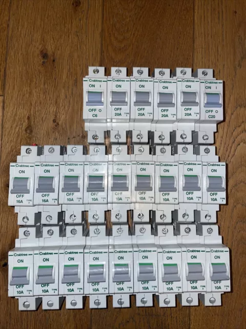 Job Lot Of 24 Crabtree Polestar Mcb Circuit Breakers, 16Ka.