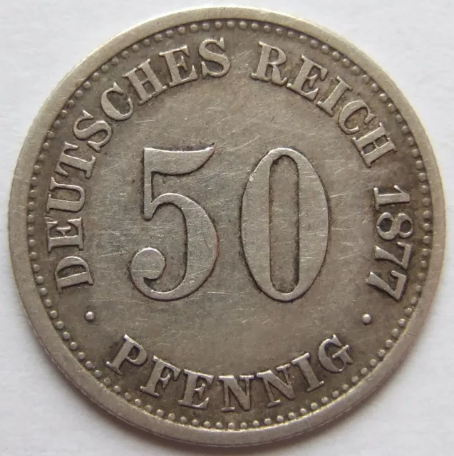 Moneta Reich Tedesco Impero Tedesco Argento 50 Pfennig 1877 H IN Very fine